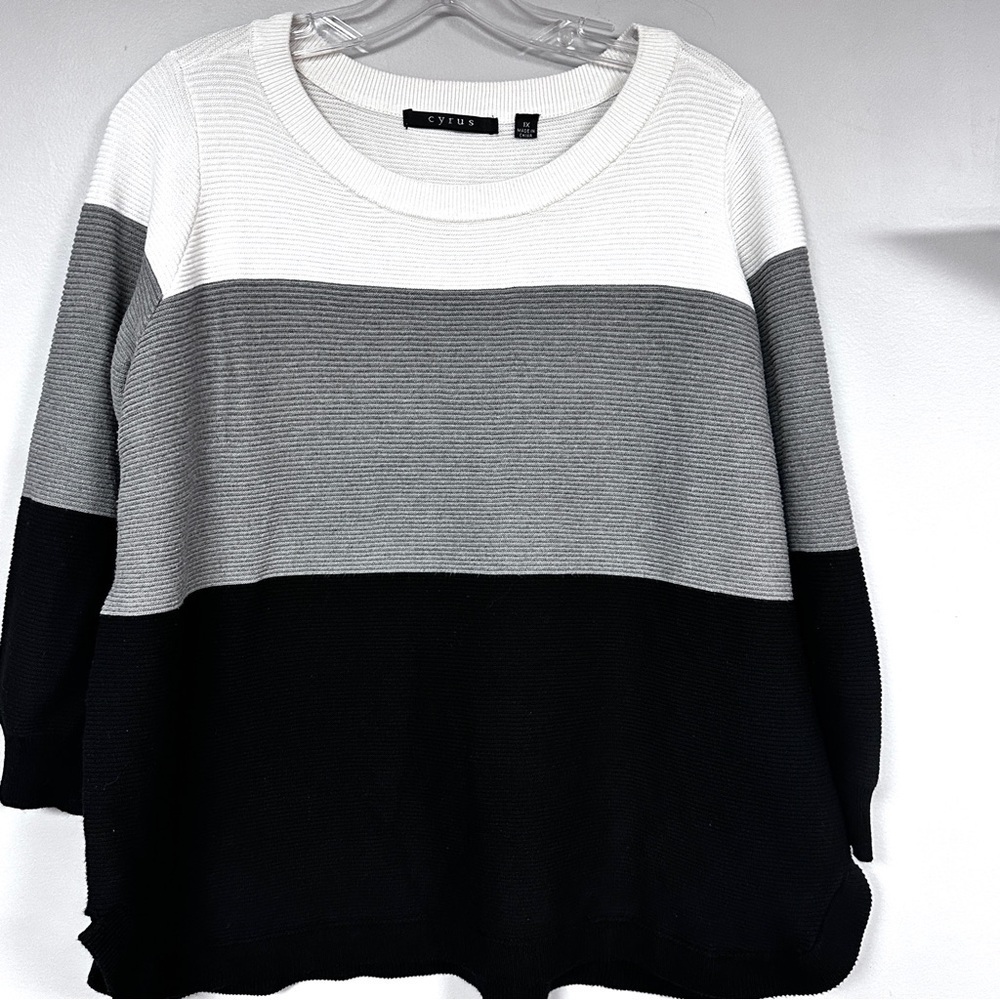 Cyrus Stretchy Color block sweater, black, gray, & white, Crop Style, Size 1X